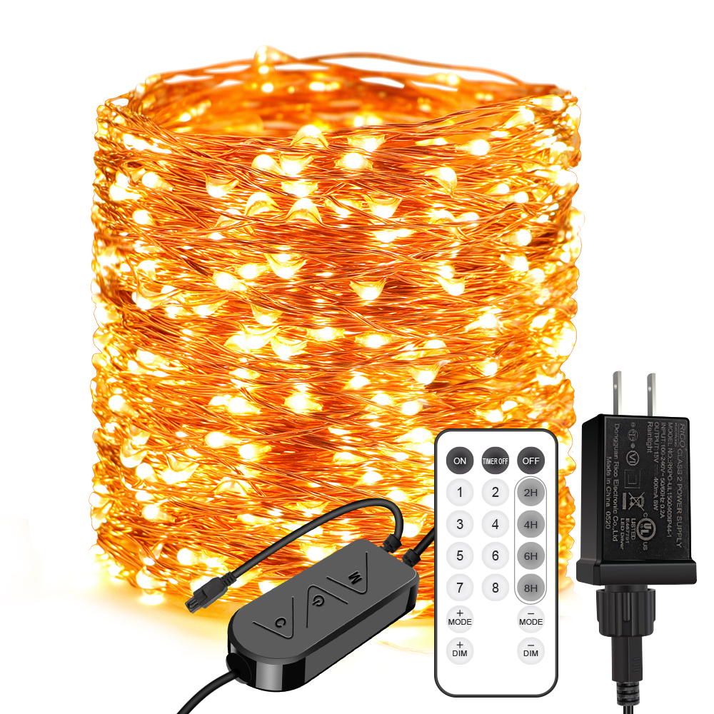 Moobibear 165ft 500 LEDs Warm White Plug in Fairy Lights with Timer