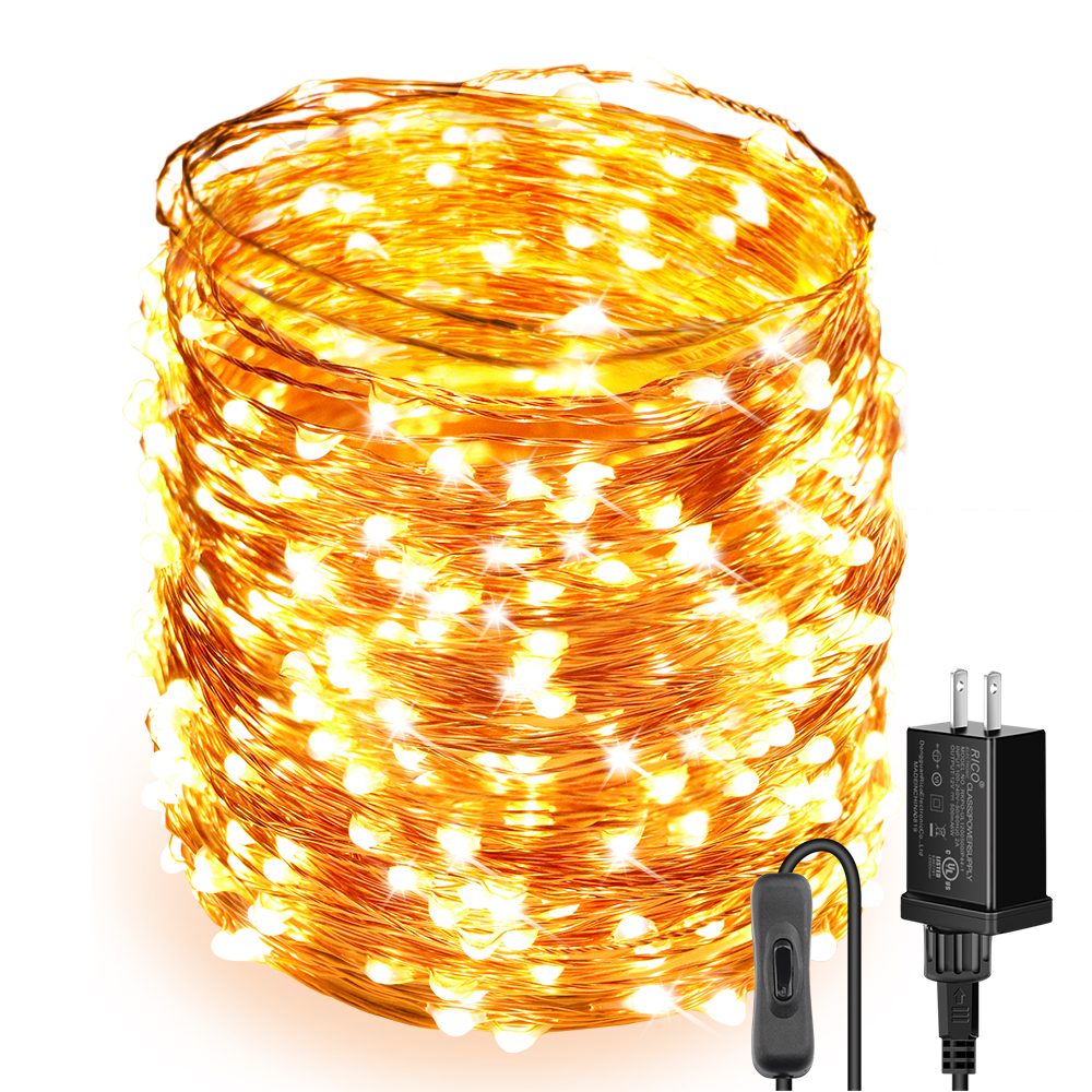 Moobibear 165ft 500 LEDs Warm White Plug in Fairy Lights with Timer